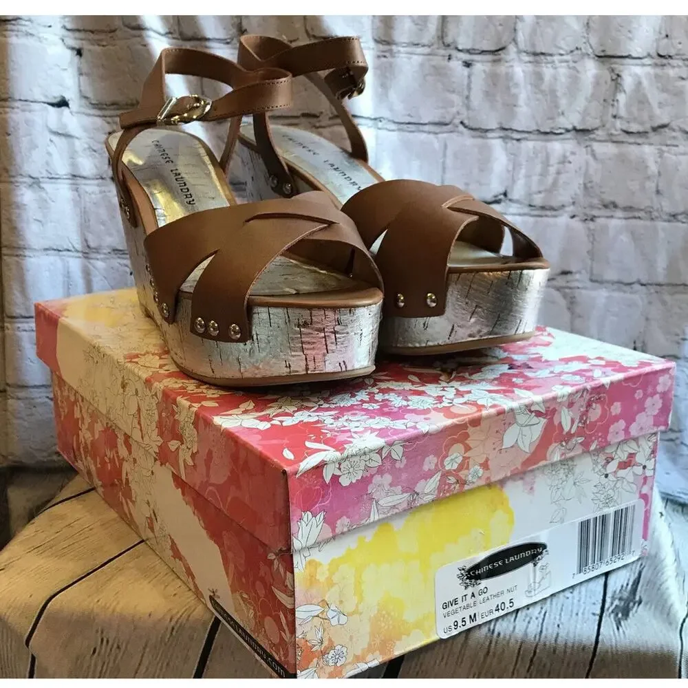 Chinese Laundry Give It A Go Platform Sandal Leather Nut Women’s 9.5 M